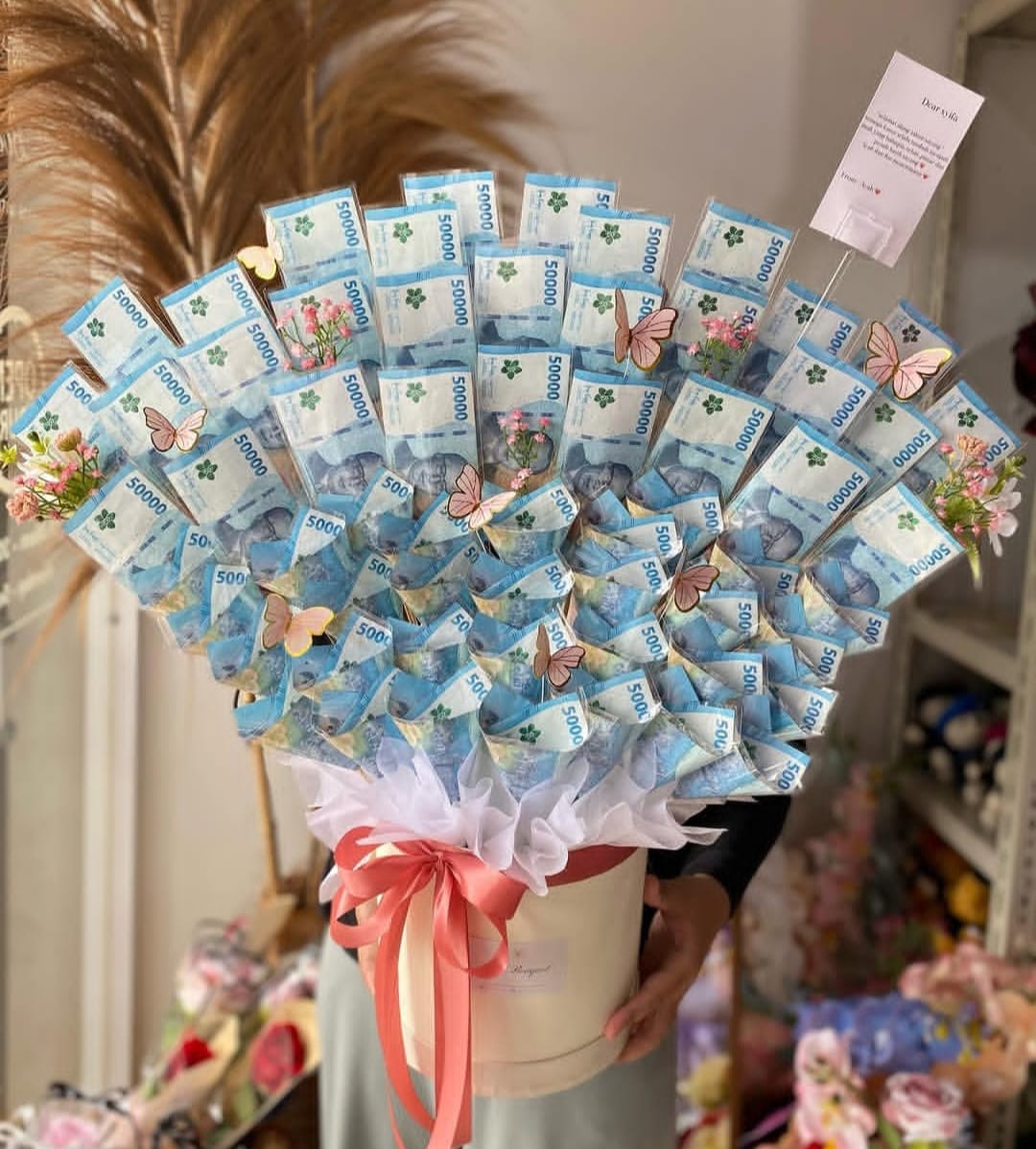 Blue Mariposa Money Box Arrangement